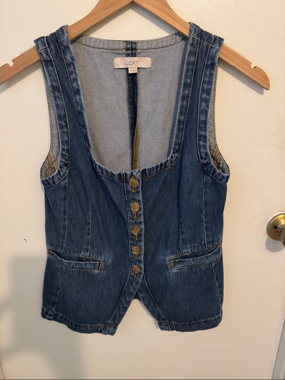 LOFT Blue Denim Button Vest